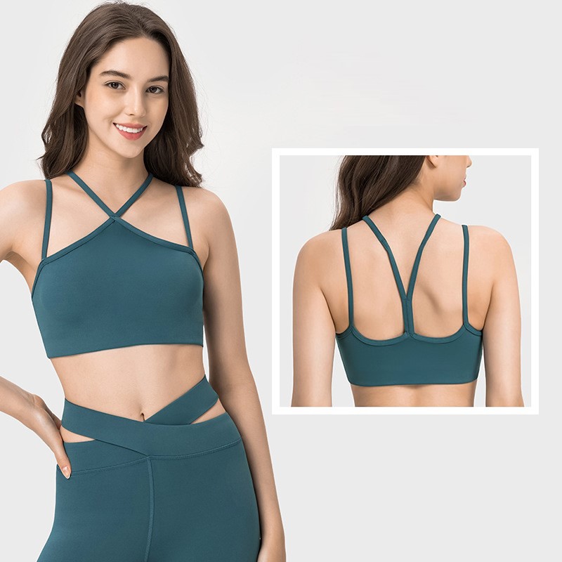 Women cross spaghetti strap sports bra (AQUAMARINE)