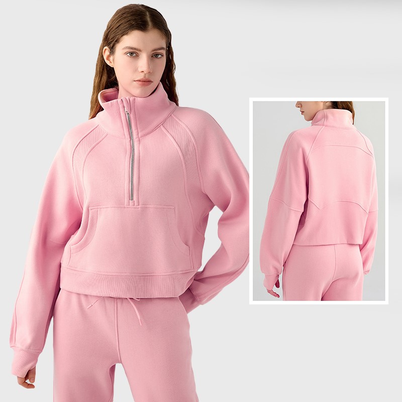 Women half zip long sleeve sweatshirts (PINK)