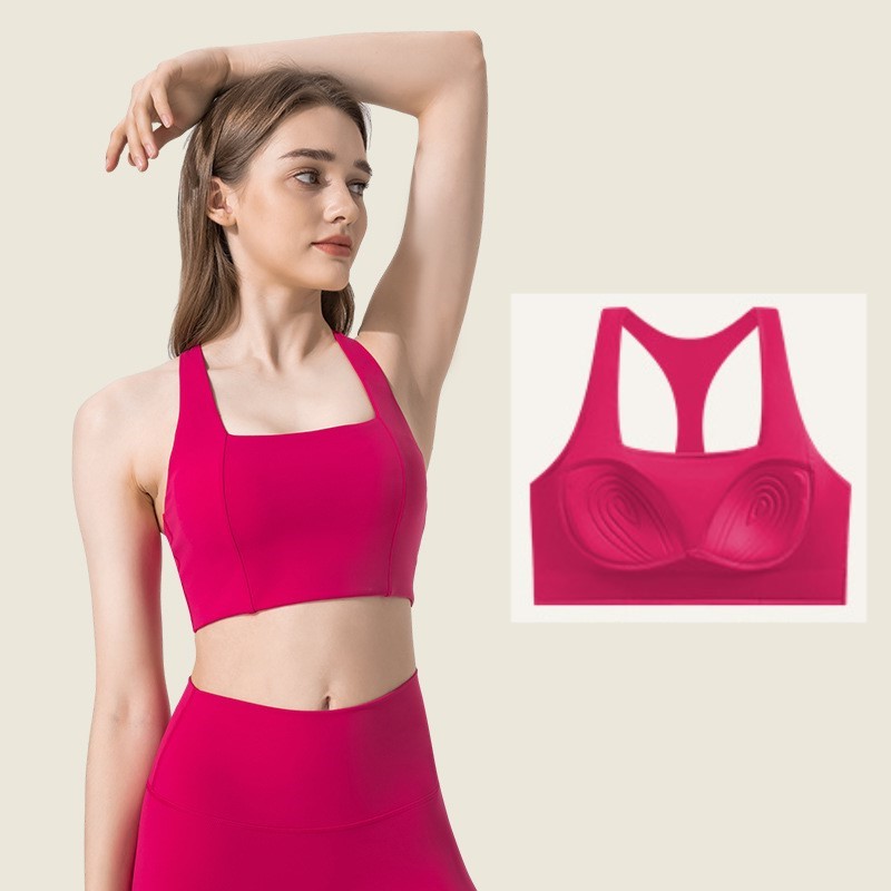 Women fixed cup racerback sports bras (MAGENTA)