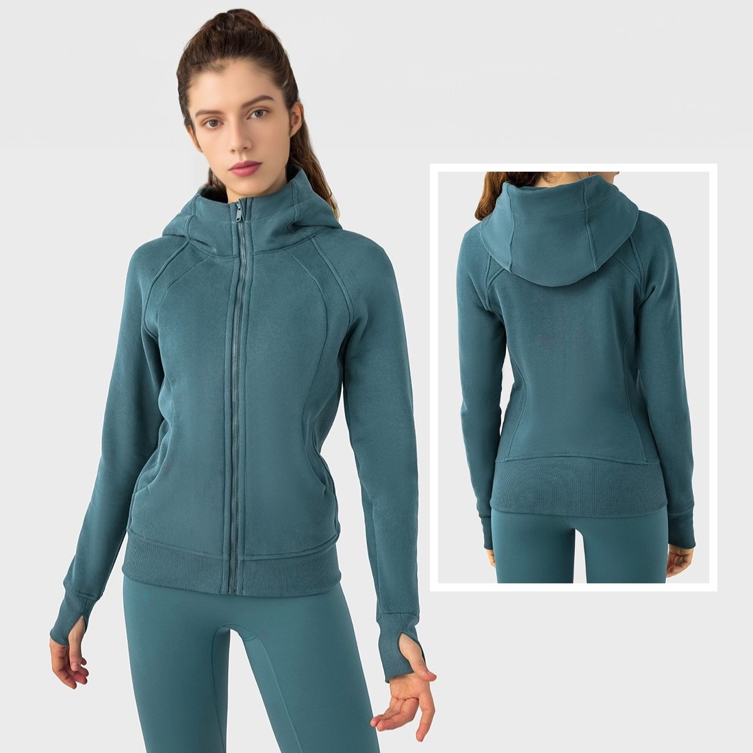 Women winter outdoor zip hoodies (AQUAMARINE)