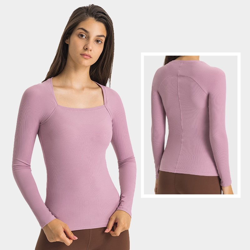 Women ribbed long sleeve sweatshirts (LIGHT PINK)