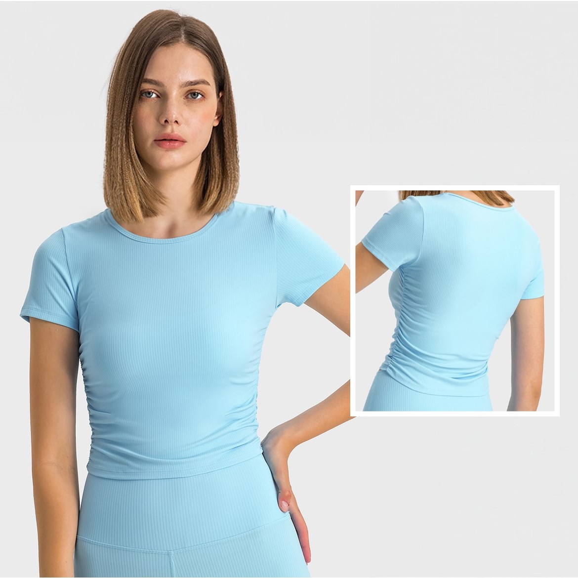 Women ribbed pleated t-shirt (LIGHT BLUE)